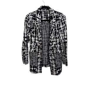 Nic + Zoe Geometric Open Front Boyfriend Blazer Black White Size Petite Medium
